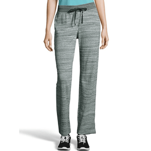 Heather gray jogger pants with a drawstring waist, paired with black sneakers and a teal top, featuring a casual, comfortable fit.
