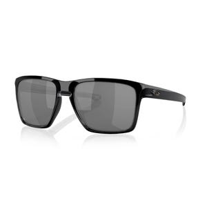 Sleek black rectangular sunglasses with dark lenses and a subtle logo on the temple.