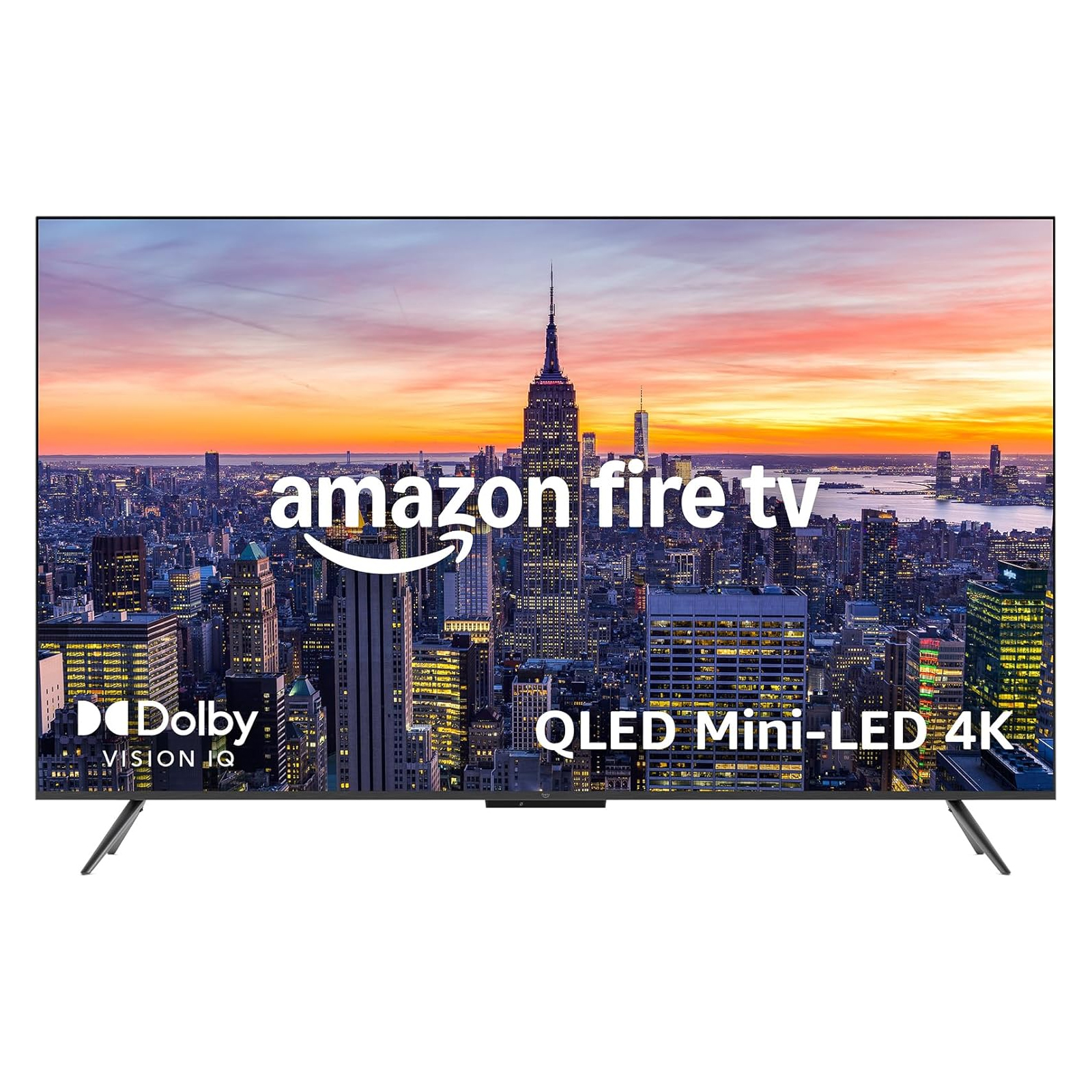Amazon 55\“ Omni Mini-LED Fire TV features Dolby Vision IQ, QLED technology, and 4K resolution.