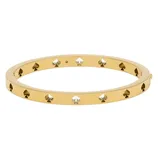 A gold-toned bangle bracelet featuring cut-out spade symbols evenly spaced around its circumference.