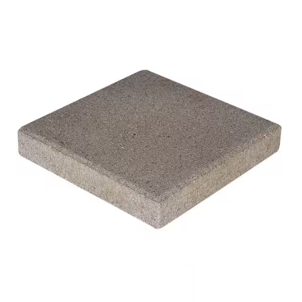 Square concrete paver with a textured gray surface, suitable for outdoor flooring and landscaping projects.