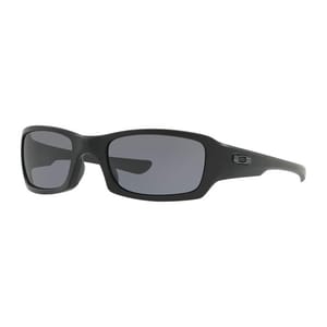 Oakley Fives Rectangular Sunglasses feature a black frame with dark, rectangular lenses and a small Oakley logo on the temple. Designed for a sleek and sporty look.