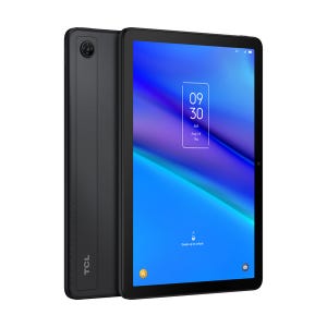 TCL Tab 10 5G Android Tablet features a sleek black design with a large touchscreen display, rear camera, and TCL branding on the back.