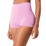 High-waisted, seamless lavender-colored shaping shorts designed for a smooth silhouette, with a snug fit and short leg coverage.