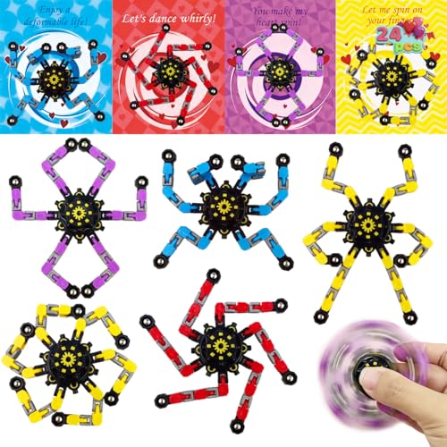 Colorful spider-themed fidget spinners with flexible limbs; includes purple, blue, red, and yellow designs.