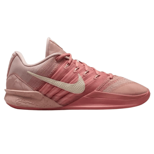 A pink Nike sneaker featuring a speckled midsole, signature swoosh logo, and intricate lacing.