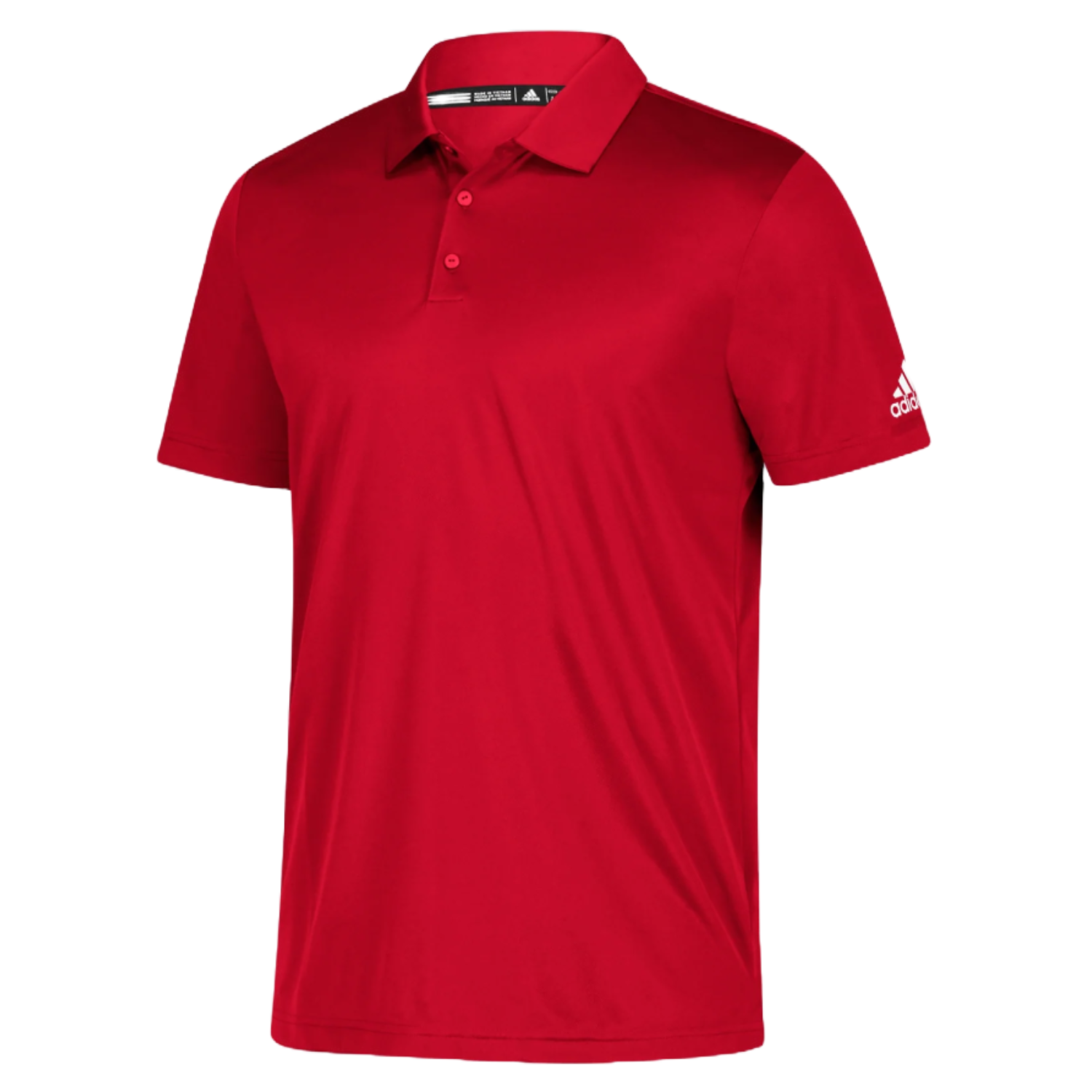 Red Adidas polo shirt with short sleeves and a collar, featuring the Adidas logo on the left sleeve.