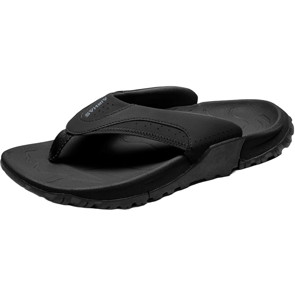 Black Armas flip-flop sandal with a textured sole and padded strap for comfort.