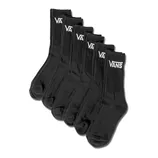 Six pairs of black crew socks featuring the Vans logo in white on the cuff.