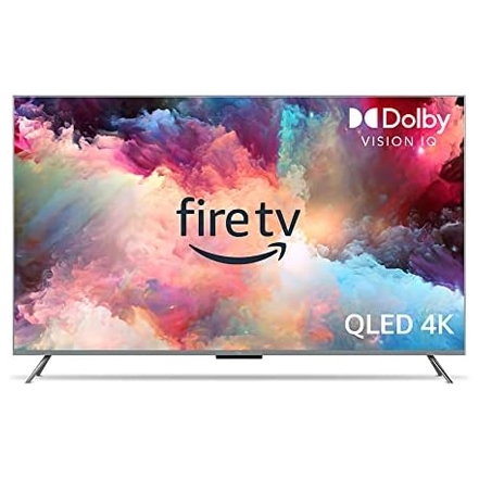 Fire TV QLED 4K with Dolby Vision IQ features a colorful display.