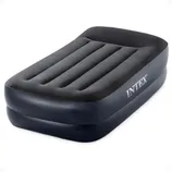 Intex inflatable air mattress with a grey top and black base, featuring a built-in pillow design.