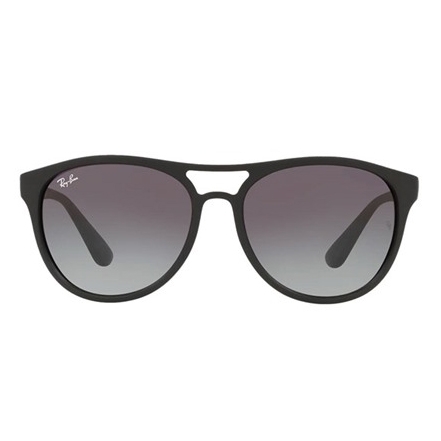 A pair of black Ray-Ban sunglasses with a sleek design featuring gradient lenses and a distinctive bridge.