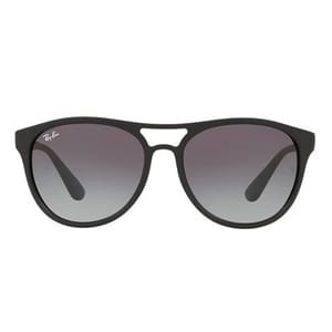 A pair of black Ray-Ban sunglasses with a sleek design featuring gradient lenses and a distinctive bridge.