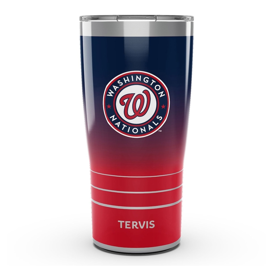Tumbler featuring the Washington Nationals logo by Tervis, with a blue-to-red gradient design.