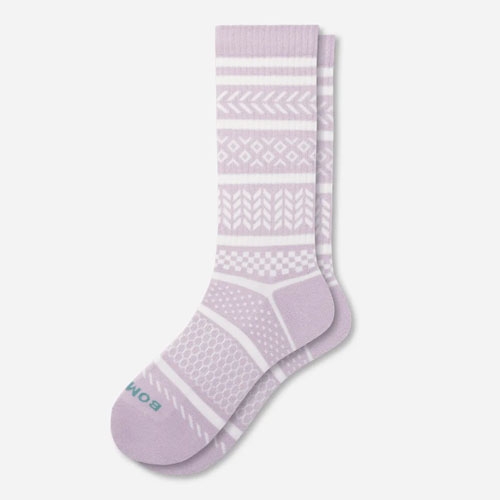 a pair of light purple fair-isle printed crew socks