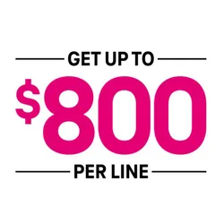 Text reads \“Get up to $800 per line\“ with \“$800\“ in large, bold pink font.