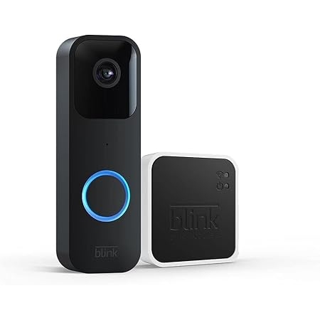 A Blink doorbell camera and a matching sync module are shown.