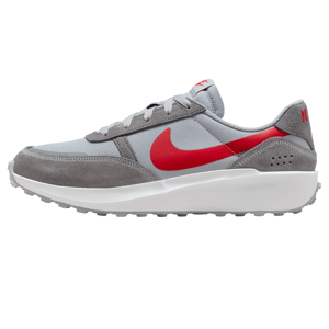 Nike Men's Waffle Nav Shoes feature a gray mesh and suede upper with a distinctive red Swoosh on the side. They have a white chunky sole, offering both style and comfort.