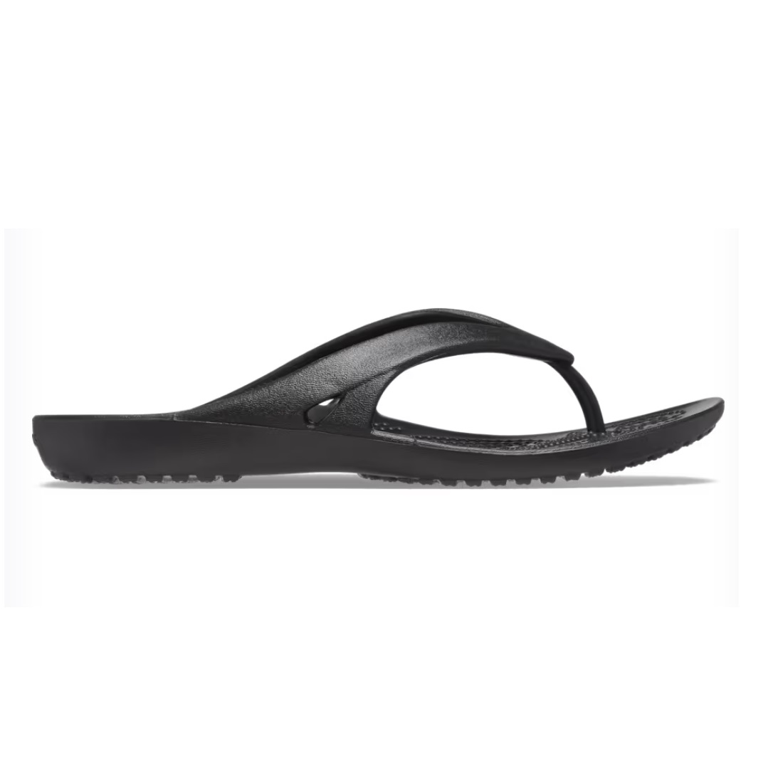 Black Crocs Kadee Flip-Flops feature a sleek, minimalist design with a comfortable, contoured footbed and textured straps for easy slip-on wear. Ideal for casual, everyday use.
