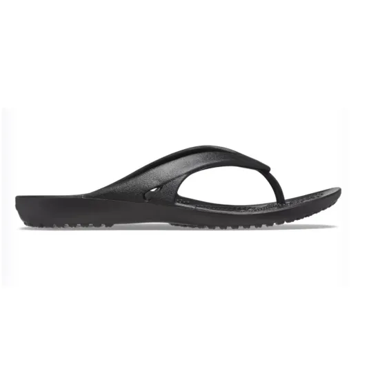 Black Crocs Kadee Flip-Flops feature a sleek, minimalist design with a comfortable, contoured footbed and textured straps for easy slip-on wear. Ideal for casual, everyday use.
