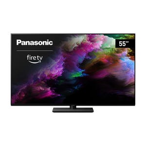 Panasonic OLED TV with built-in Amazon Fire TV, featuring vibrant colors and a 55” screen size.