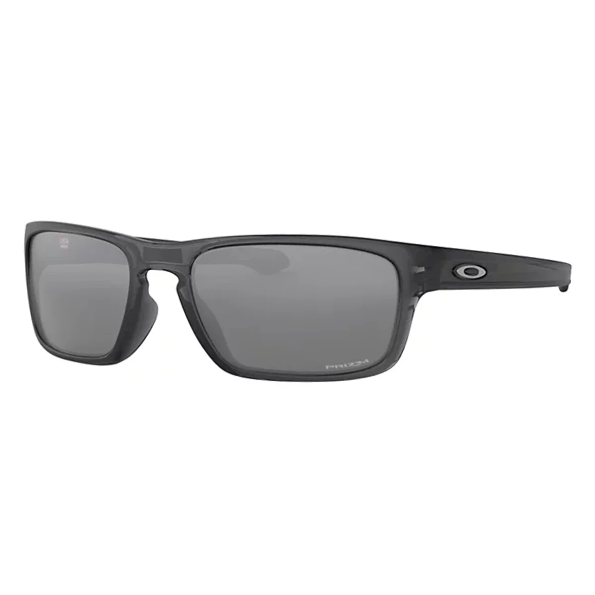 Rectangular black sunglasses with dark lenses, featuring a small logo on the temple.