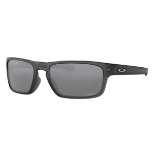 Rectangular black sunglasses with dark lenses, featuring a small logo on the temple.