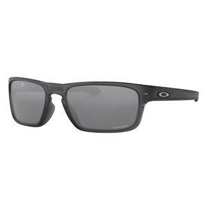 Rectangular black sunglasses with dark lenses, featuring a small logo on the temple.