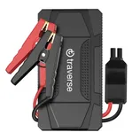 A portable car jump starter with black and red alligator clips, branded as \“traverse.\“
