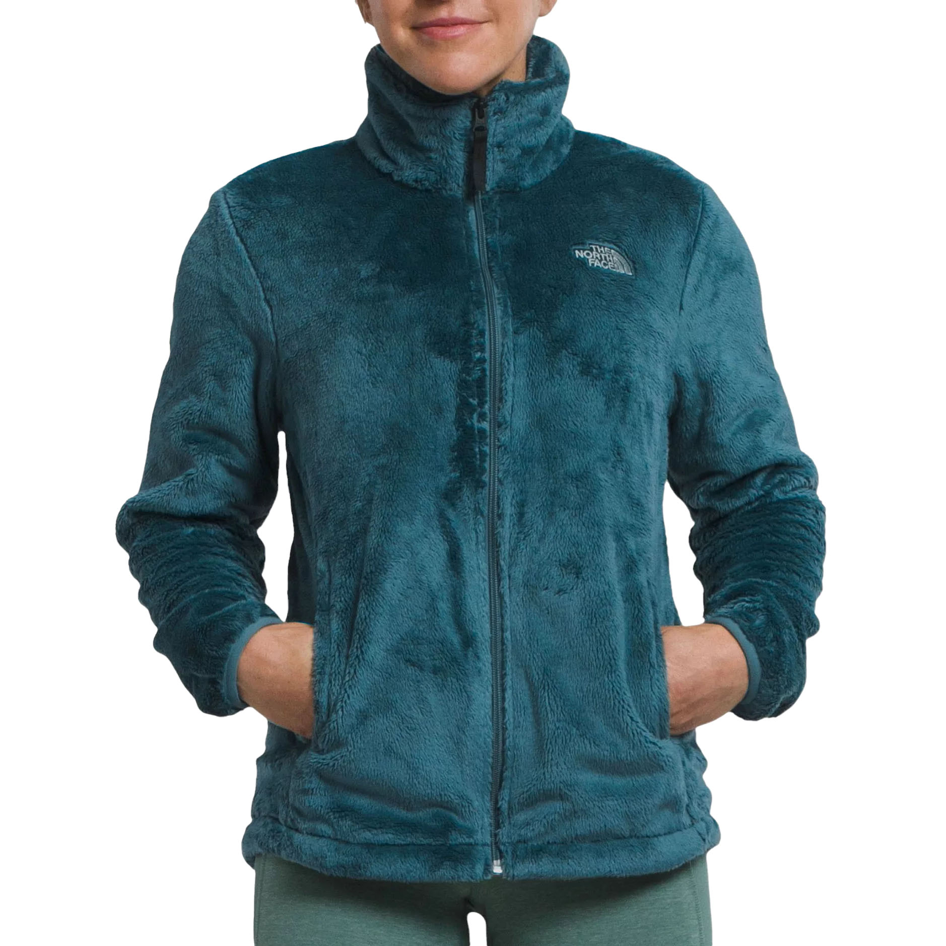 The North Face Osito Fleece is a plush, high-pile fleece jacket with a full zip, featuring a high collar and side pockets for warmth and comfort. It sports the brand logo on the chest.