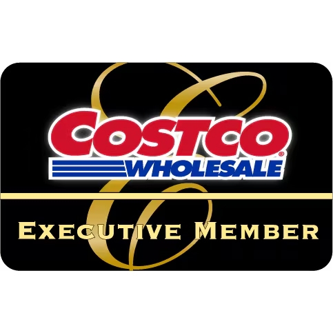 Costco Wholesale Executive Member card with a black and gold design, featuring the Costco logo prominently displayed.