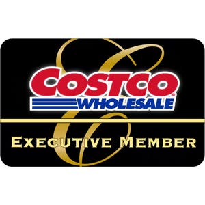 Costco Wholesale Executive Member card with a black and gold design, featuring the Costco logo prominently displayed.