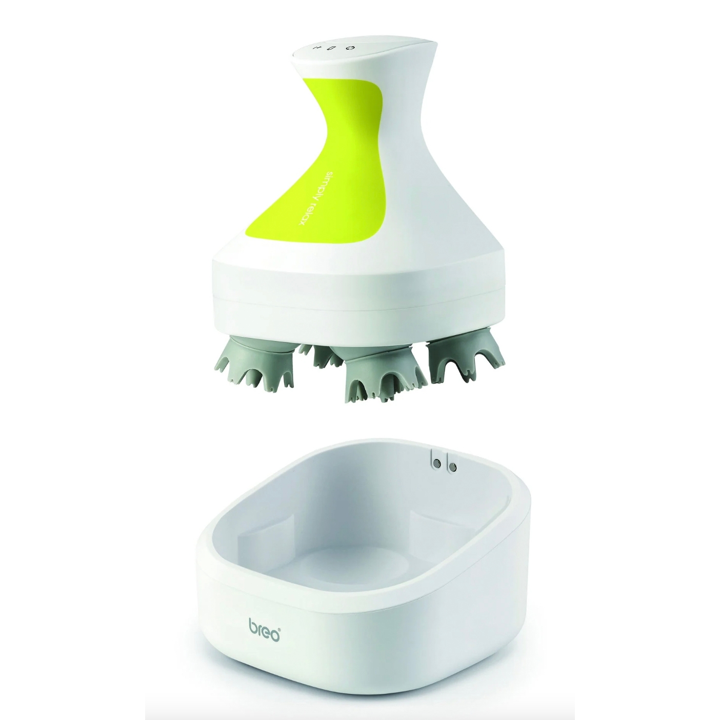 Two items are displayed: a handheld massage device with a green accent, and a white foot bath.