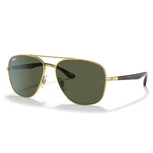 Gold-framed aviator sunglasses with dark green lenses featuring a double bridge and thin metal arms with dark tips.