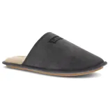 Gray slip-on slipper with a faux fur lining and a flat sole, featuring a \“Levi's\“ logo on the upper.