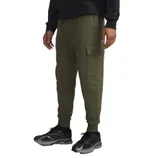 A person wearing olive green cargo joggers with a visible side pocket and black sneakers.