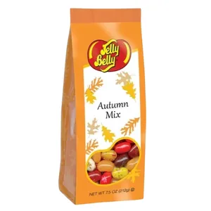 Jelly Belly Autumn Mix features an assortment of jelly beans in autumn-inspired colors and flavors. The package weighs 7.5 oz (212 g).