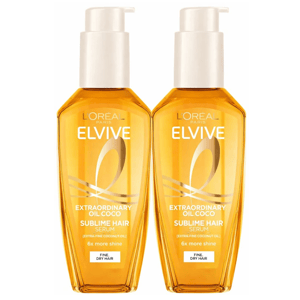 L'Oréal Paris Elvive Extraordinary Oil Coco Sublime Hair Serum for fine, dry hair, featuring extra-fine coconut oil, promises 6x more shine.