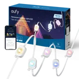 Eufy Permanent Outdoor Lights E22 with AI technology, featuring triple-LEDs for creative lighting. The set includes 100 feet of waterproof lights and offers year-round smart lighting scheduling.
