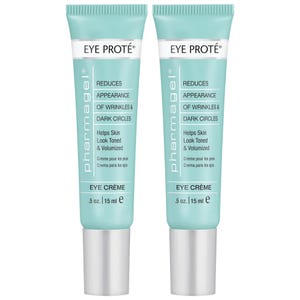 Two tubes of Pharmagel Eye Protégé Eye Crème, 15 ml each, designed to reduce the appearance of wrinkles and dark circles, helping skin look toned and volumized.