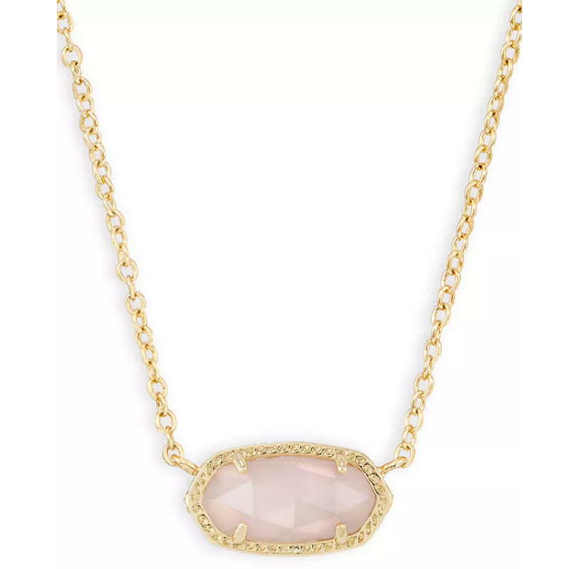 Gold chain necklace featuring an oval, faceted blush pink stone set in a decorative bezel.