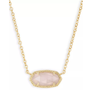 Gold chain necklace featuring an oval, faceted blush pink stone set in a decorative bezel.