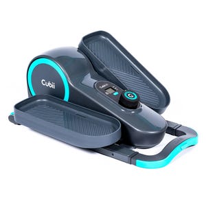 The Cubii Compact Elliptical is a small, under-desk exercise device featuring two foot pedals and a digital display for tracking workouts. Its sleek design includes adjustable resistance for low-impact exercise while seated.