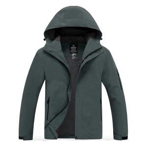 Green hooded jacket with zipped pockets.