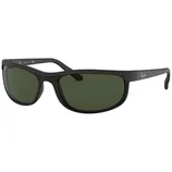 Black sunglasses with dark green lenses, featuring the Ray-Ban logo on the temples and lens.