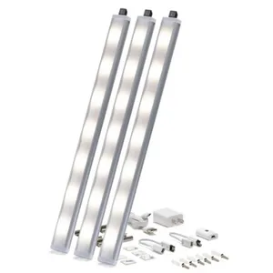 Three LED light bars with installation accessories, including cables, adapters, and mounting hardware.