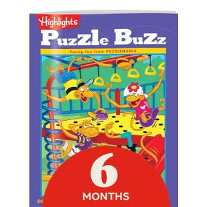 Six-Month Subscription to Puzzle Buzz offers engaging activities and puzzles for young children, featuring colorful and playful themes. Designed for fun and cognitive development, ideal for kids who enjoy problem-solving.
