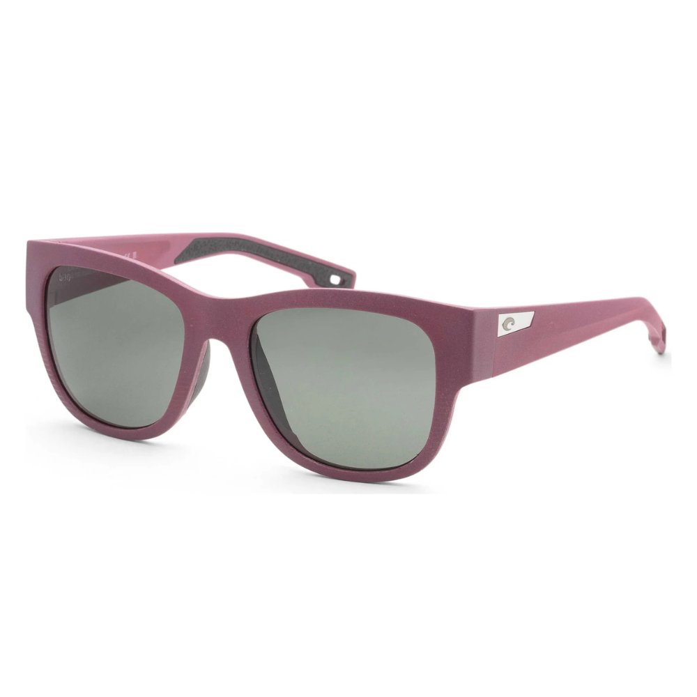 Purple square-shaped sunglasses with dark lenses and a small metal logo on the temples.