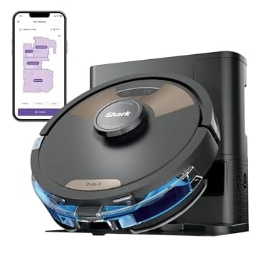 Shark AI Ultra 2-in-1 Robot Vacuum and Mop with a self-emptying base and smartphone compatibility for home mapping and cleaning control.
