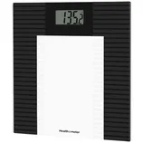 A digital bathroom scale displaying a weight of 135.2 pounds, featuring a black and white striped design with a digital screen.